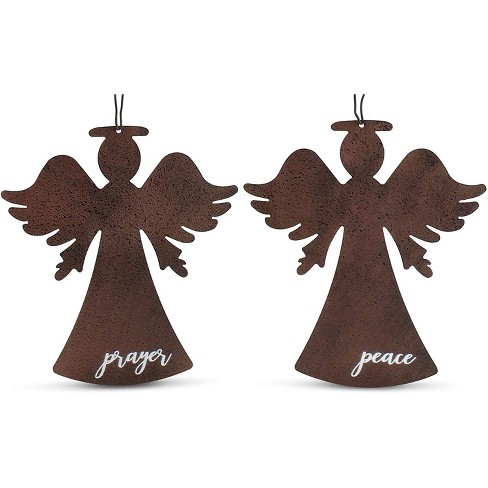 AuldHome Design Rustic Angel Christmas Ornaments (Set of 2, Rust Color); Metal Farmhouse Christmas Decorations - image 1 of 4