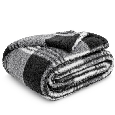Cozy Sherpa Fleece Throw Blanket - Buffalo Plaid, Machine Washable