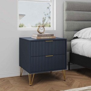 KTMBDW Modern Nightstand, Accent Bedside End Side Table with 2 Storage Drawers, and Metal Legs for Living Room or Bedroom - 1 of 4