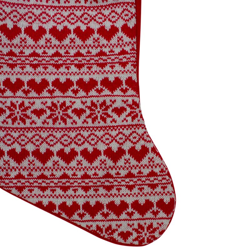 Northlight 19" Red and White Hearts With Snowflakes Knit Christmas Stocking Faux Fur Cuff, 3 of 5
