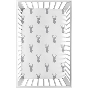 Sweet Jojo Designs Boy Baby Fitted Mini Crib Sheet Stag Grey and White - 1 of 4