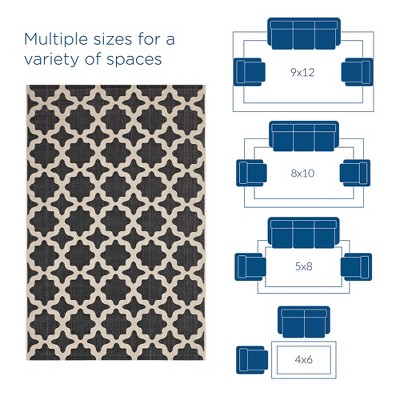 Black and Beige 4' x 6' Trellis Indoor/Outdoor Rug