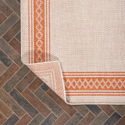 Santa Monica Cream/Orange Flat Woven Synthetic Runner Rug 2x8