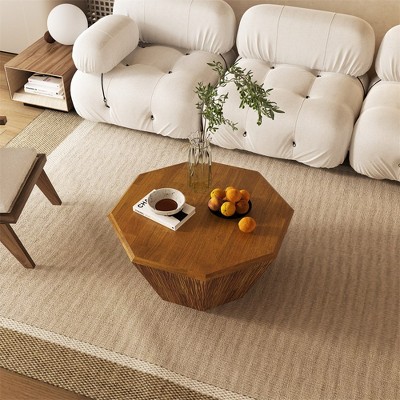 31.5 "Octagonal log color Rubber wood Coffee Table, Wooden Coffee Table, Center Table, Living Room Bedroom