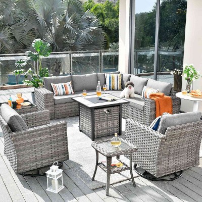 XIZZI 10 Pieces Wicker Furniture Set, Sectional Sofa Set with Wide Armrest and Deep Seat, Rattan Modular Conversation Set for Backyard Garden