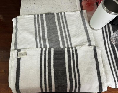 Lot Of 2 THRESHOLD Kitchen Towels 100% Cotton Green & Cream Striped 18”x28”  NWT