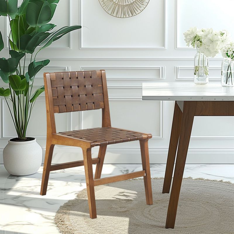 LIVN CO. Mid-Century Woven Brown Faux Leather Dining Chairs Set of 2, 2 of 13