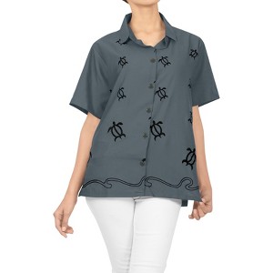 LA LEELA Women's Summer Casual Blouse Shirt Solid Blouses Button Up Short Sleeve Dress Tee Shirts Hawaiian Tops for Women - 1 of 4