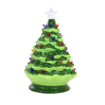 15 Hand Painted Ceramic Christmas Tree, Green Pre-Lit Tree with Star, 11.25  x 15 - Baker's
