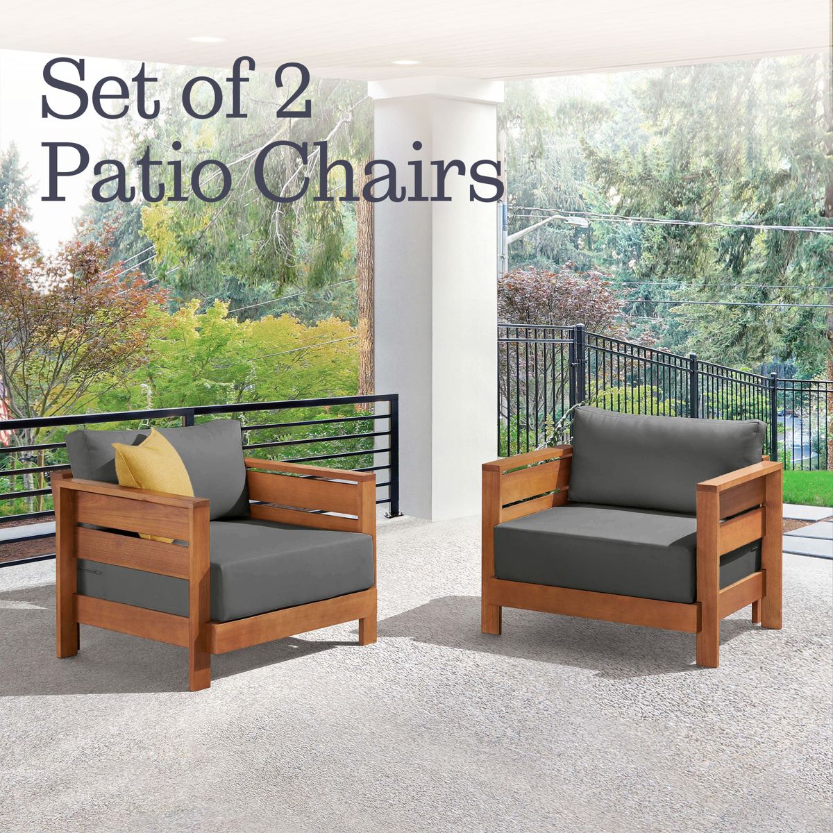 Alaterre Furniture Barton Outdoor Patio Chairs Set of 2 - Weather-Resistant Eucalyptus Wood Armchairs with Thick Cushions (Natural) - thumbnail 2