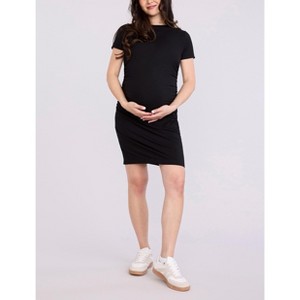 Women's Crewneck Short Sleeve Side Ruched Bodycon Mini Dress | Motherhood Maternity - 1 of 4