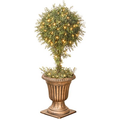 Mini Tea Leaf 1-Ball Topiary in Urn with 100 Clear Lights (36")