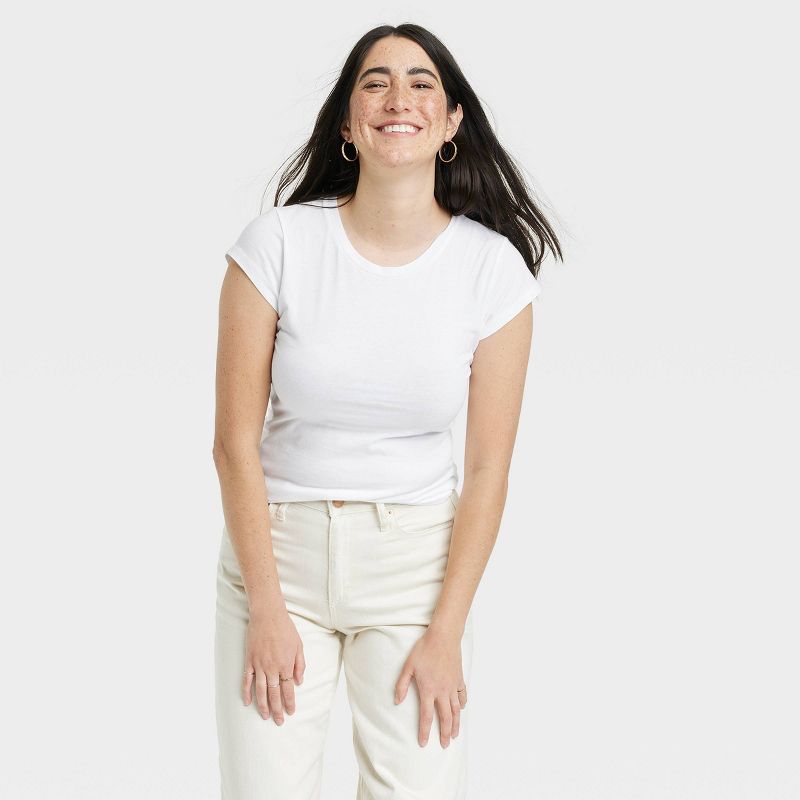 Women's 3pk Slim Fit Short Sleeve T-Shirt - Universal Thread™ White/Beige/Black, 3 of 8