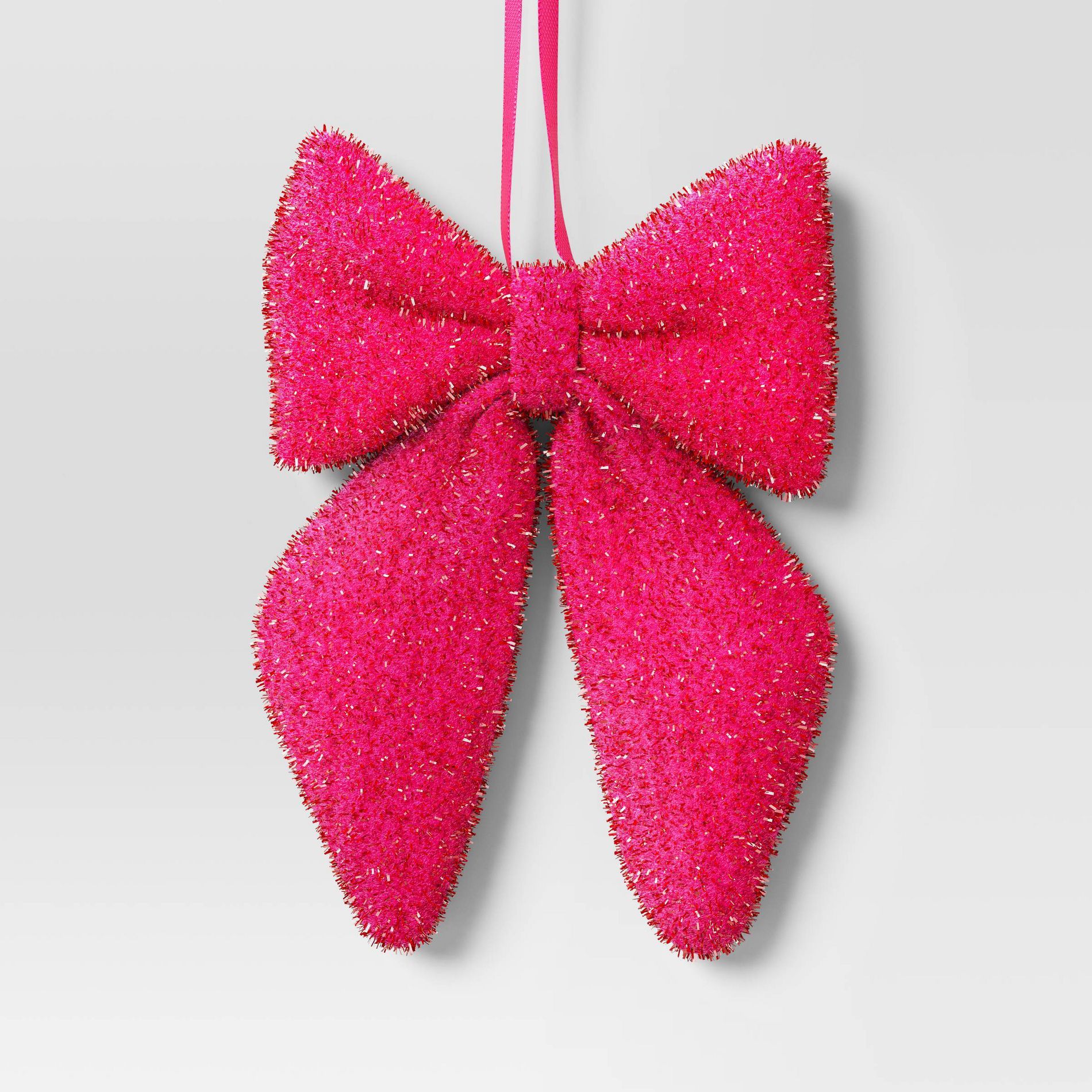 6.5" Christmas Tinsel Bow Ornament Hot Pink  - Wondershop™