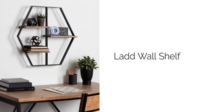 Black Hexagon Floating Wall Shelf with Wood Shelves