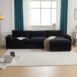 Karl Home |120 in. W Pillow Top Arm Chellie 3-Seat L-shaped Modern Sofa in Black with Ottoman - 1 of 4