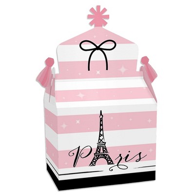 Big Dot of Happiness Paris, Ooh La La - Treat Box Party Favors - Paris Themed Baby Shower or Birthday Party Goodie Gable Boxes - Set of 12