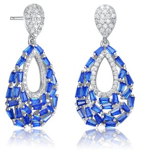 Guili Radiant Sterling Silver with Colored, Multi-Color, Red, or Blue Cubic Zirconia Pear Drop Earrings for a Glamorous, Elegant, or Timeless Look - 1 of 3