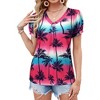 Nlife Womens Puff Short Sleeve Hawaiian Shirts Floral Tropic Printed Pleated V Neck Summer Casual T-Shirt Trendy Boho Blouses Tops - 2 of 4