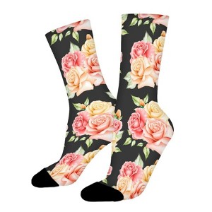Watercolor Floral And Leaves Women Printed Crew Socks Funny Funky Socks Soft Polyester Novelty Gifts for Artists Men - 1 of 1