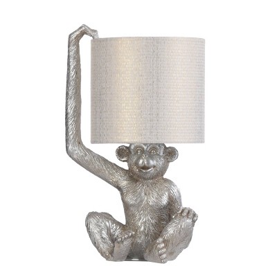 Galaxia Monkey Table Lamp with Metallic Champagne Fabric Shade Silver - StyleCraft