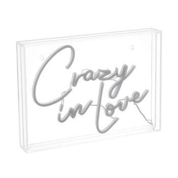 14" x 10" Crazy in Love Contemporary Glam Acrylic Box USB Operated LED Neon Light Red - JONATHAN Y