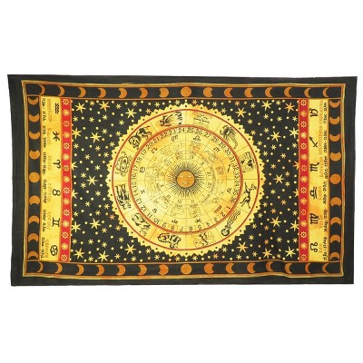 HomeRoots 80" X 56" Black Red And Yellow Cotton Hanging Tapestry