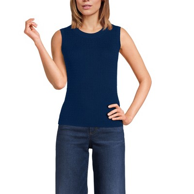 Lands' End Women's Fine Gauge Baby Cable Crew Neck Sleeveless Sweater
