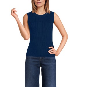 Lands' End Women's Fine Gauge Baby Cable Crew Neck Sleeveless Sweater - 1 of 4