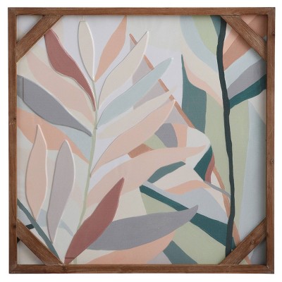 Metal Avani Pastel Relief Raised Leaves in Square Unframed Wall Canvas - StyleCraft