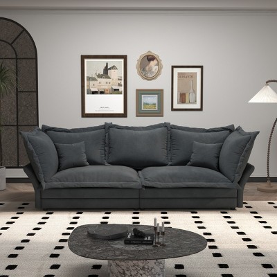 90.55" Modern Big Comfy Velvet Sectional Couch Deep Seat Couch Converts To Lounge Chair With Large Pillows Convertible Armchair-Cuddlewood