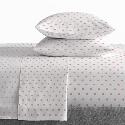 Queen Pink Hearts Organic Cotton Percale Sheet Set