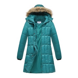 Haute Edition Women's Mid-Length Puffer Parka Coat with Faux Fur-lined Hood - 1 of 3