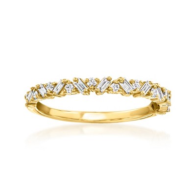Pure Collection by Ross-Simons 0.30 ct. t.w. Baguette and Round Lab-Grown Diamond Ring in 18kt Gold Vermeil