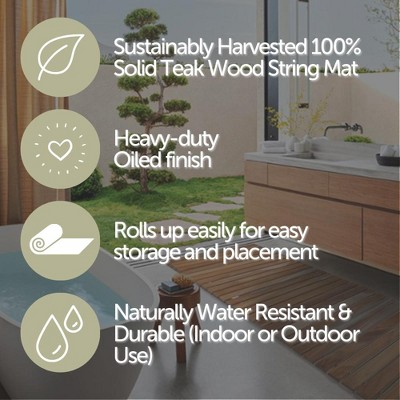 Nordic Teak Wood Bath Mat with Rubber Feet, 31.4" x 19.6"