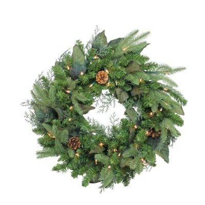 Northlight 24" Prelit Mixed Winter Pine Artificial Christmas Wreath - Clear Lights