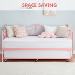 Metal Twin Daybed with Pullout Trundle Bed and Headboard,Sofa Bed Frame with Steel Slat Support for Living Room,Bedroom,No Box Spring Needed - 1 of 4