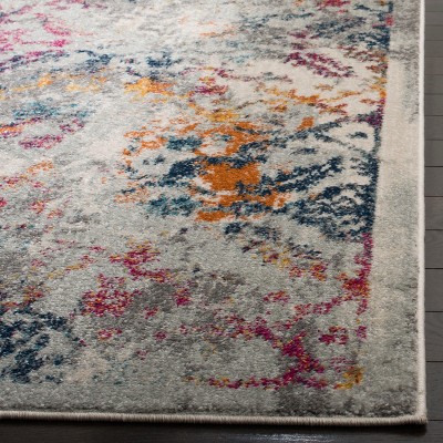 Light Grey and Fuchsia Floral Motif Rectangular Runner