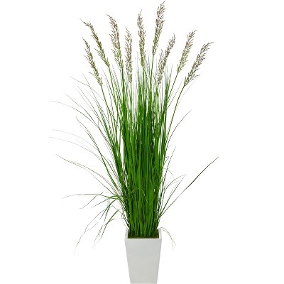 Nearly Natural 75-in Grass Artificial Plant in White Metal Planter