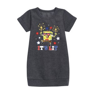 - SpongeBob SquarePants - It's Lit Graphic Short Sleeve Fleece Dress - 1 of 4