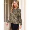 INSPIRE CHIC Women's Leopard Print Long Lantern Sleeve Smocked Tie Neck Casual Shirts - 4 of 4
