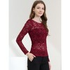 INSPIRE CHIC Women's Vintage Semi-Sheer Puff Long Sleeve Embroidery Lace Floral Blouse - 4 of 4