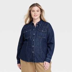 Women's Slim Fit Long Sleeve Denim Western Shirt - Universal Thread™ - 1 of 3