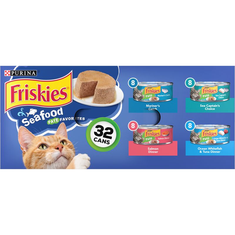 Purina Friskies Pat&#233; Wet Cat Food Seafood Fish Flavor Favorites - 5.5oz/32ct Variety Pack, 1 of 9
