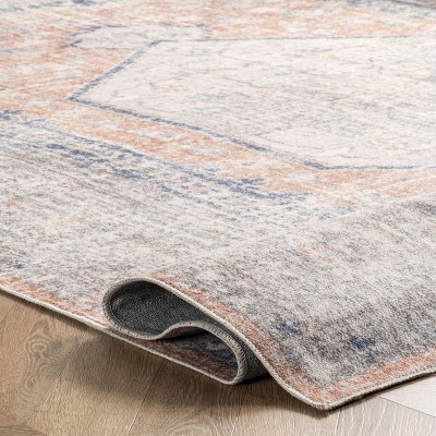 Peach Floral Bliss 4' x 6' Easy-Care Synthetic Area Rug