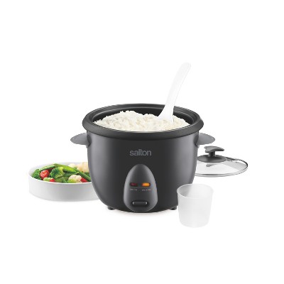 Salton Stainless Steel Rice Cooker and Steamer, One Touch Automatic Cooking, Steaming Basket Included, Easy to Clean