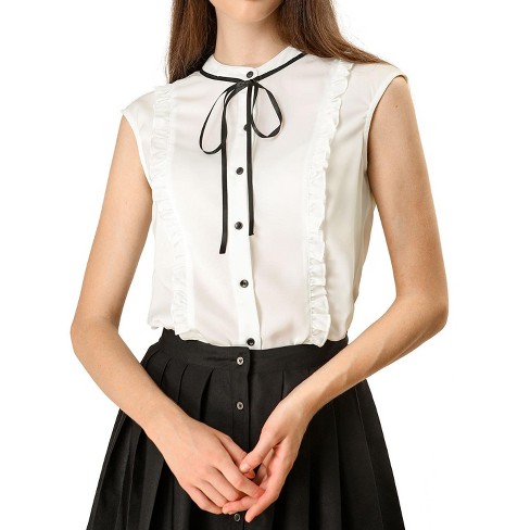 RQYYD Clearance Womens Bow Tie Neck Business Blouses Work Ruffle Sleeveless  Shirts Summer Casual Office Elegant Tank Tops(White,M)