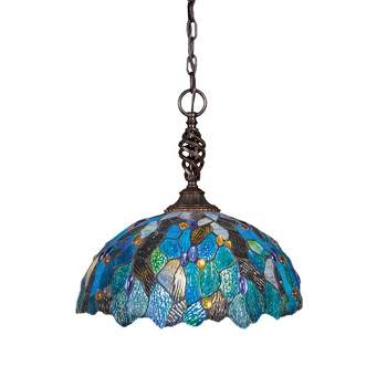 Toltec Lighting Elegante 1 - Light Pendant in  Dark Granite with 16" Blue Mosaic Art Glass Shade