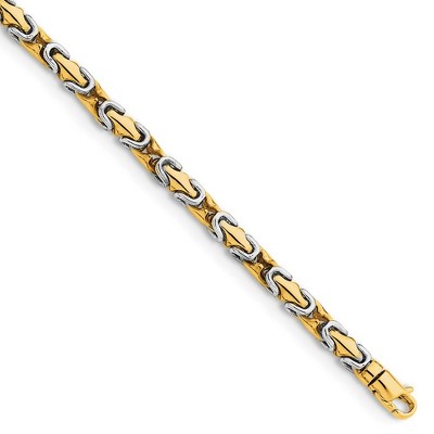 Black Bow Jewelry 4.25mm 14K Two Tone Gold Fancy Chain Link Bracelet, 8 Inch
