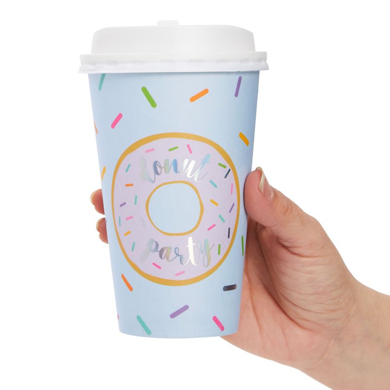 Blue Panda 48 Pack Disposable Coffee Cups With Lids for Donut Grow Up Party Supplies, 16 oz, 4 Pastel Designs, 3 of 10